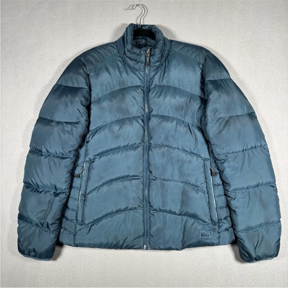 Rei Co-op Goose Down Puffer Jacket Women’s Small Blue Full Zip Hiking Outdoors